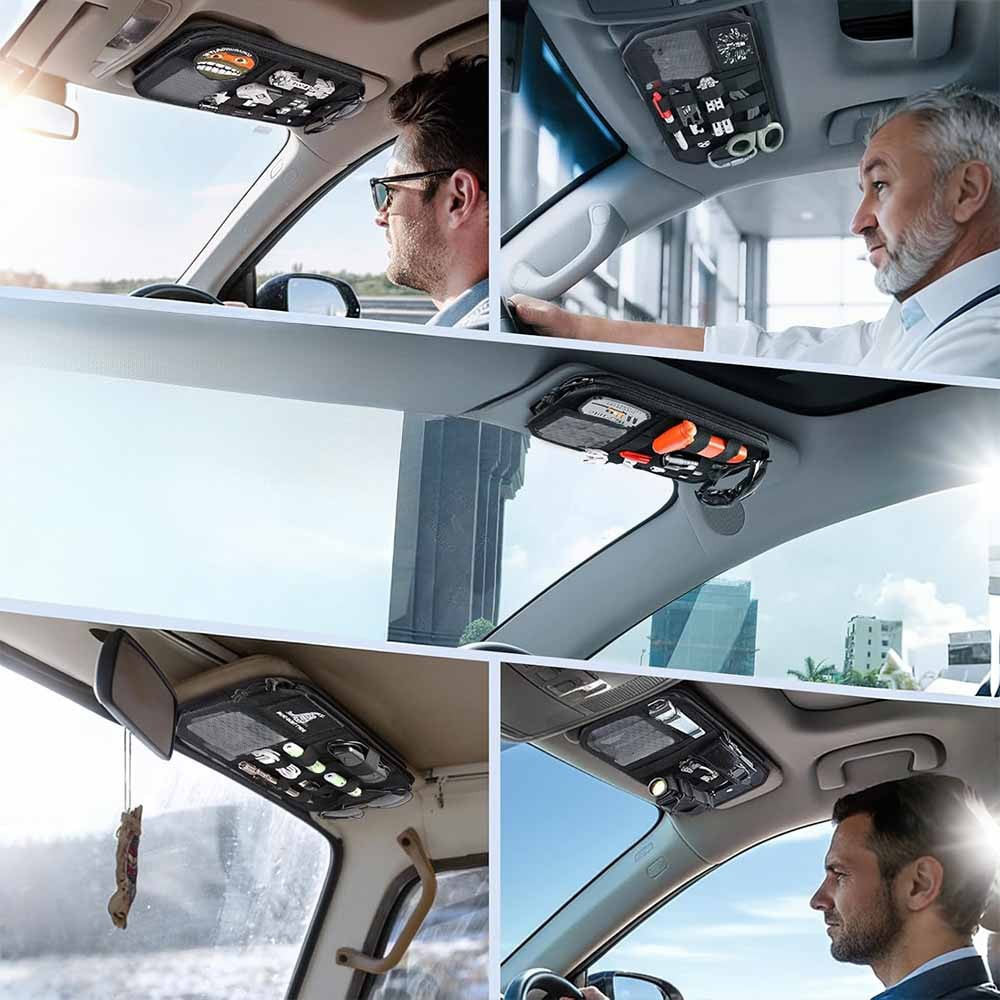 Molle Car Sun Visor Organizer Semi-Rigid Panel w/ Zipper Storage Pouch for SUVs