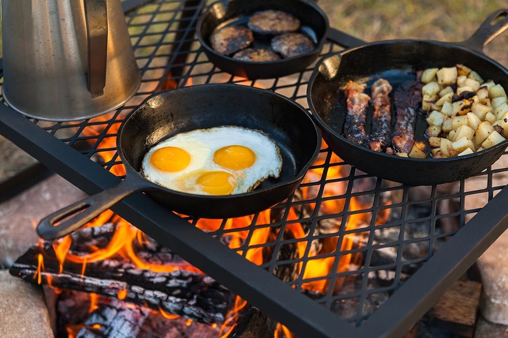 Basic Products Heavy Duty Portable Camping Grill for Campfire Cooking, Black