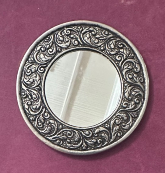 Vintage Compact Mirror Silver Abstract Floral Embossed