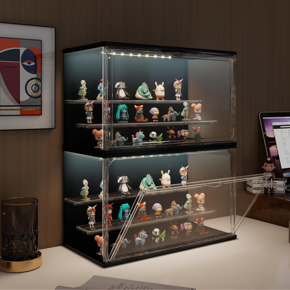 2PCS Clear Display Case for Collectibles, 3Tier Adjustable Display Case with ...