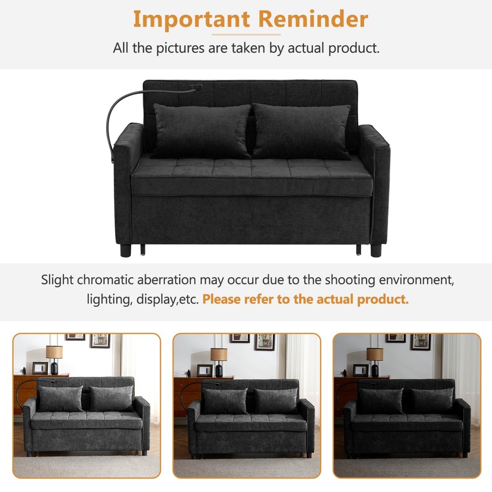 56.9'' Convertible Sleeper Sofa Bed Loveseat Sofa with Pull Out Bed & USB Ports