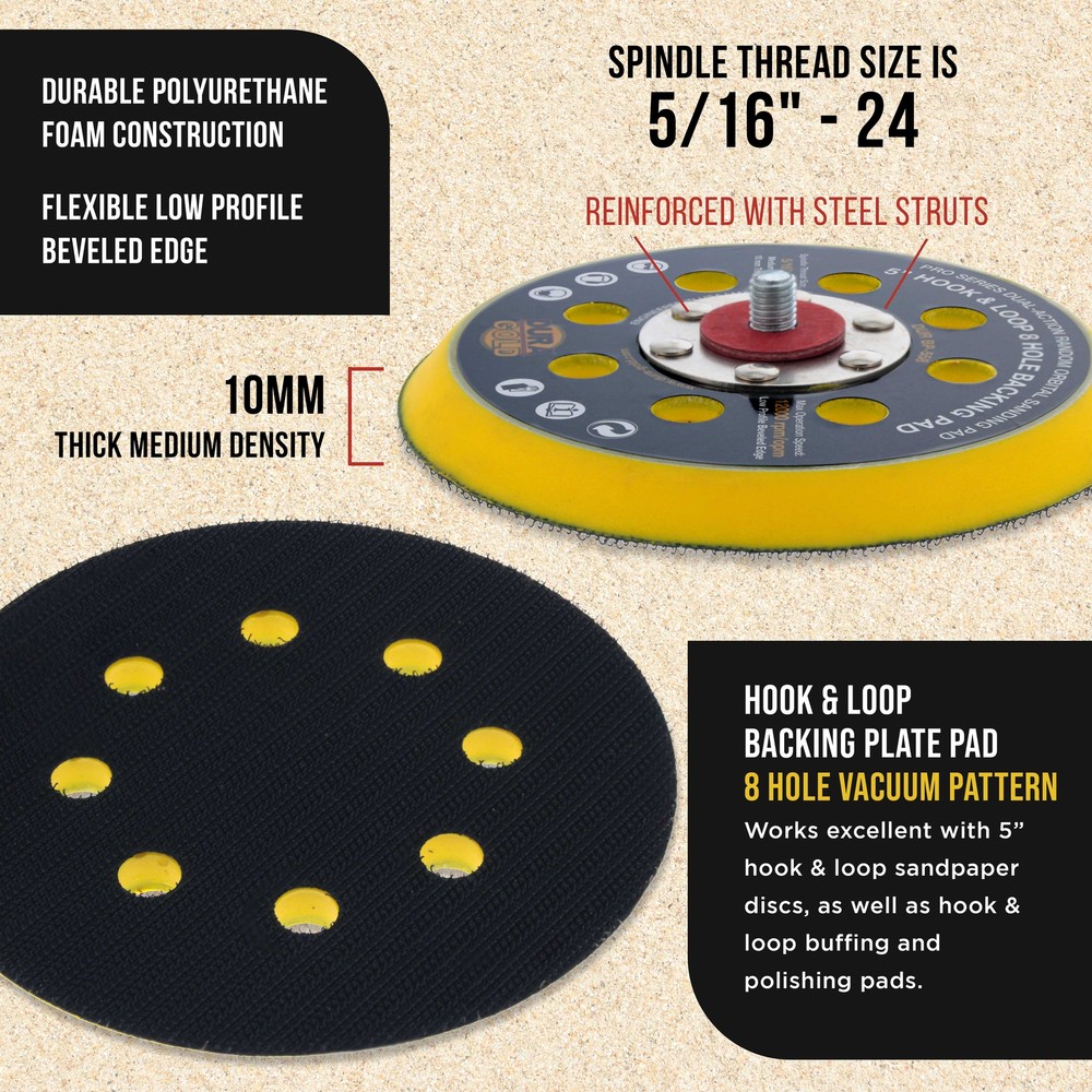 5" Hook & Loop DA Backing Plate Pad, 8 Hole Pattern, Auto Sanding Polishing Pad
