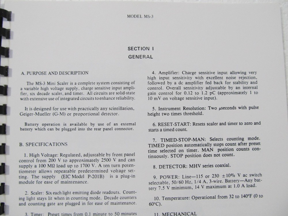 EBERLINE LABORATORY Mini Scaler MS-3 TECHNICAL MANUAL 1987