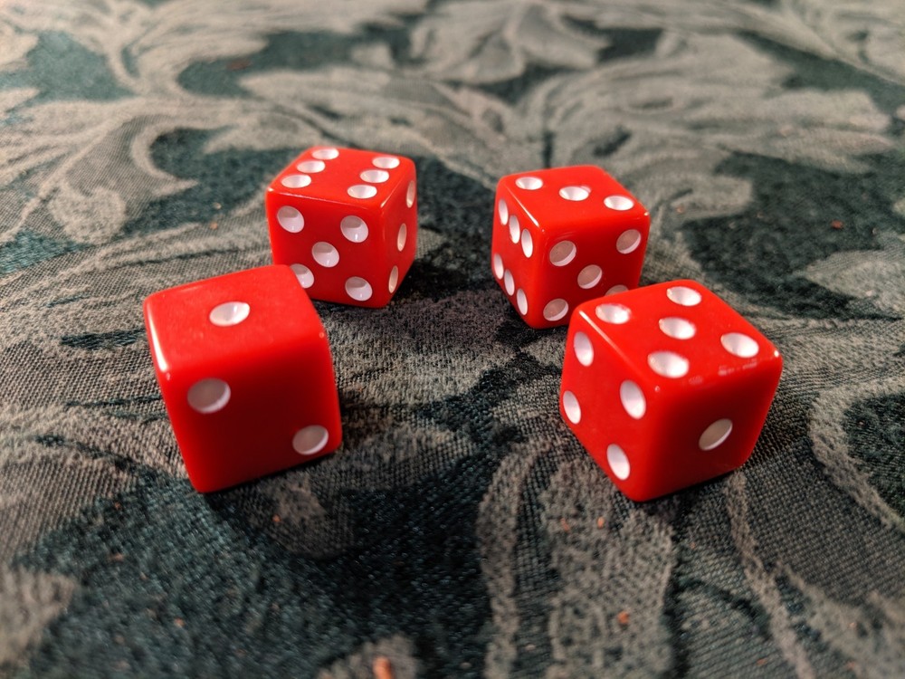 Vintage Red Six Sided Dice 2pr = 4 die 1/2"