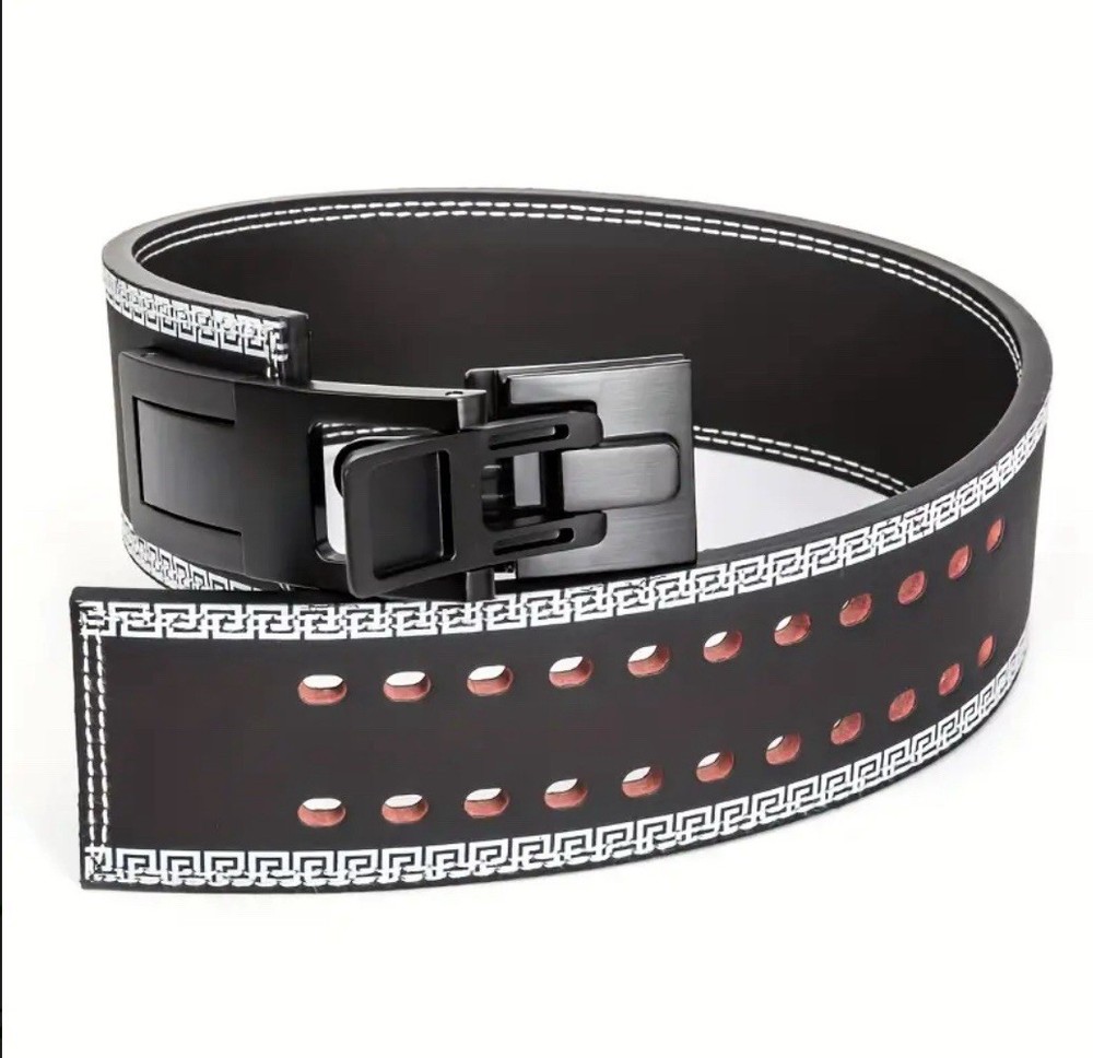 Black and White Leather Buckle Lifting Belt