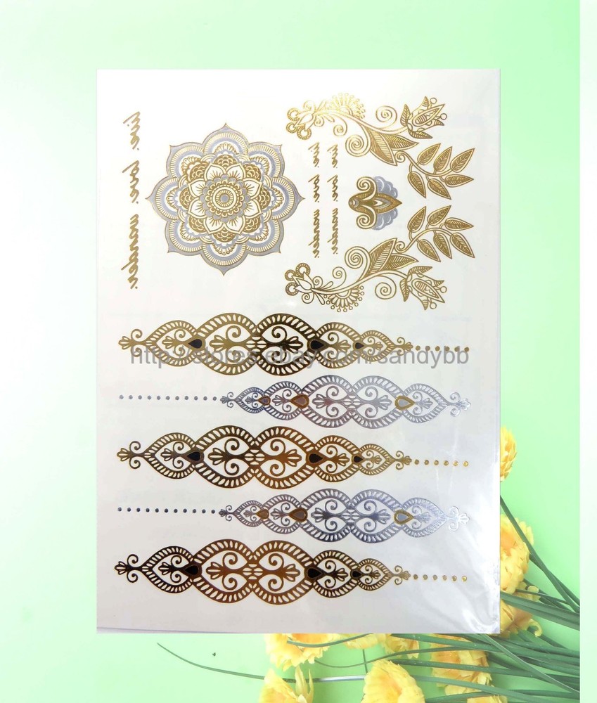 12 sheets gold silver metallic flash tattoo temporary tattoo