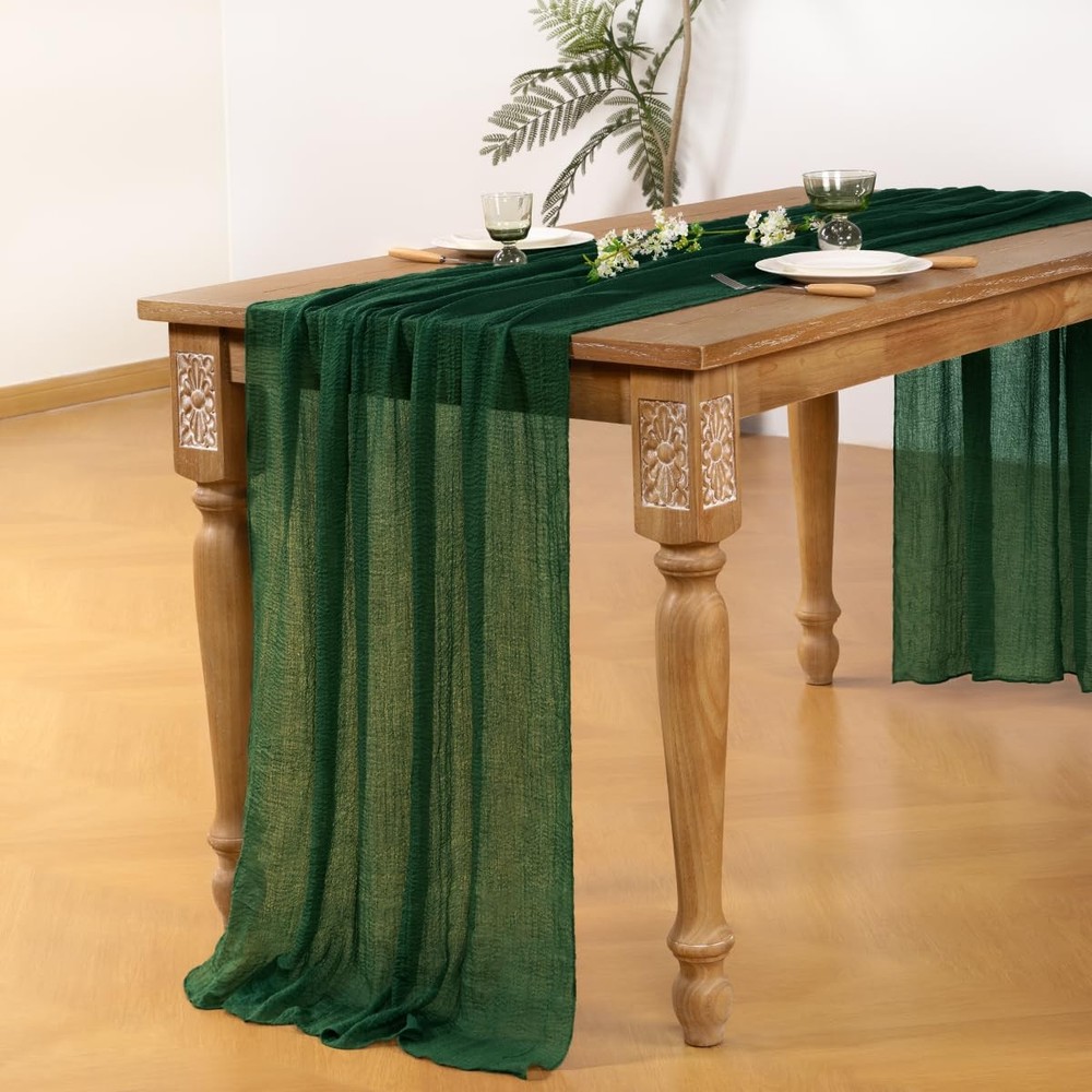 Cheesecloth Table Runner 4 PCS 120 Inch Emerald Green Rustic Wedding Decor