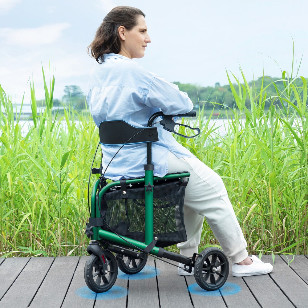 WALK MATE 3 Wheels Rollator Walker 10Lb Seat Backrest Lightweight Foldable Green