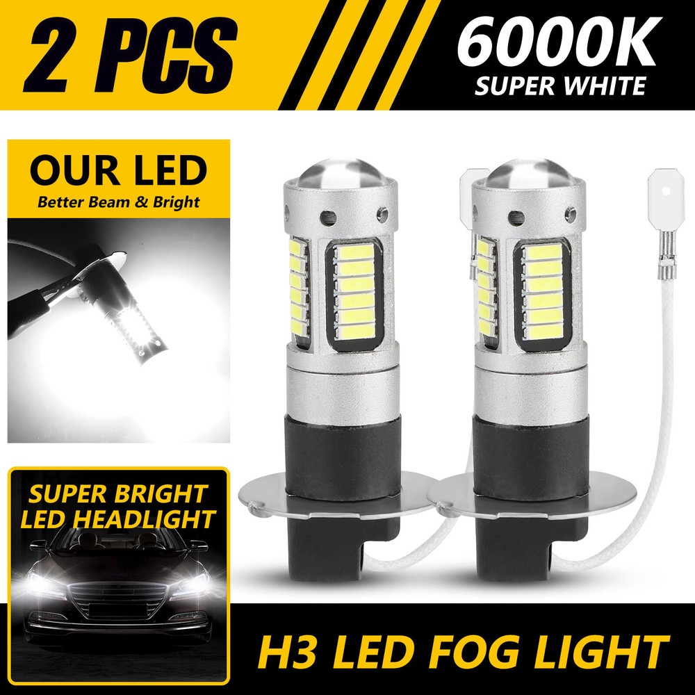 2X H3 100W LED Fog Driving Light Bulbs Conversion Kit Super Bright 6000K White