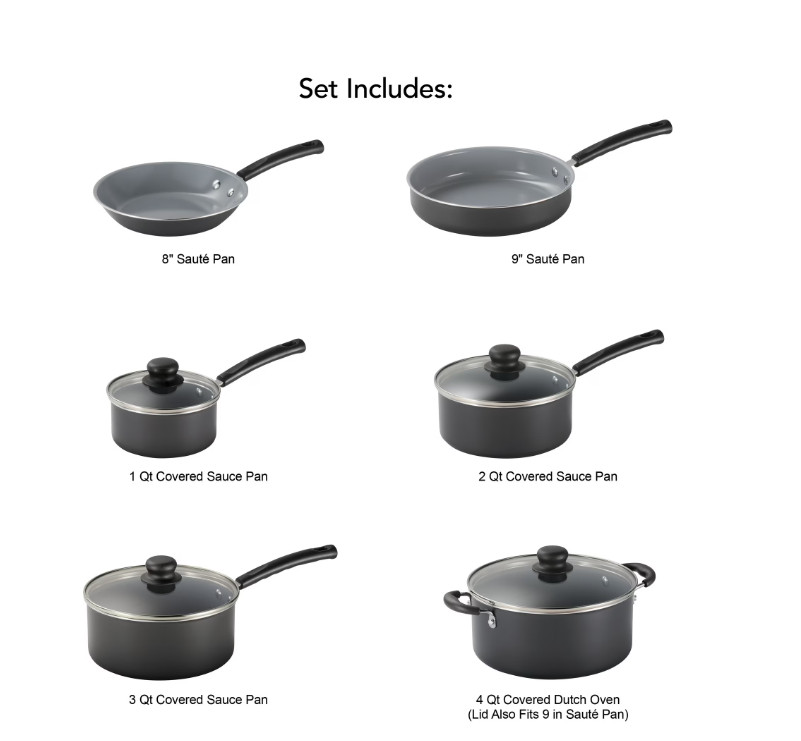 Primaware Ceramic Cookware Set 10pc Nonstick Pots and Pans Kitchen