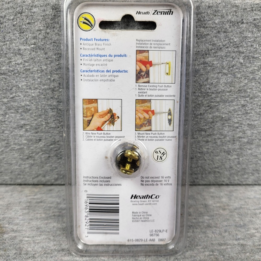 Zenith Heath LE-829LP-E Brass Lighted Wired Push Button
