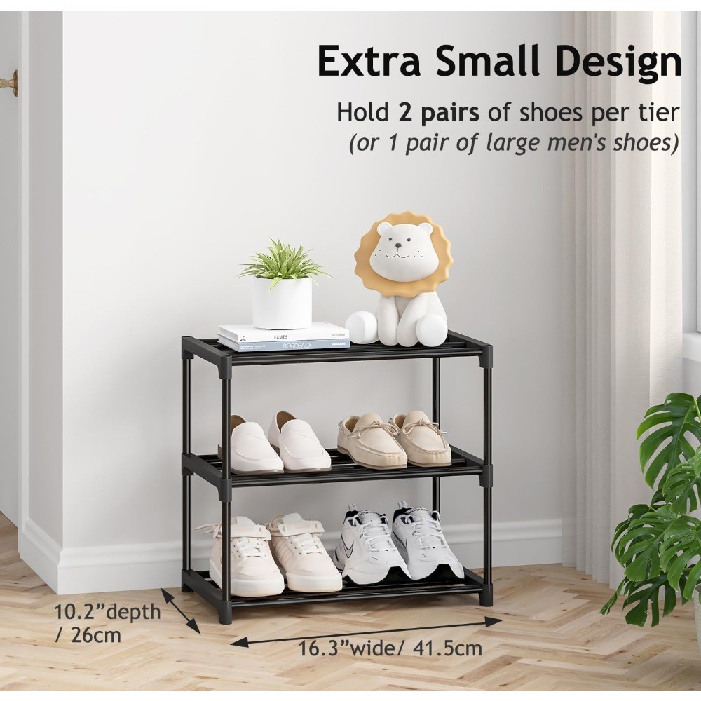 3 Tier Extra Small Narrow Stackable Shoe Shelf Organizer for Closet Dorm