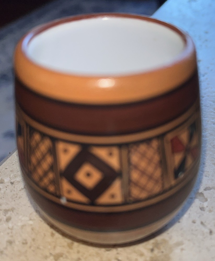 Peruvian Cusco Pottery Terracota 6 Cups Porcelain Inca Geometric Pattern Peru