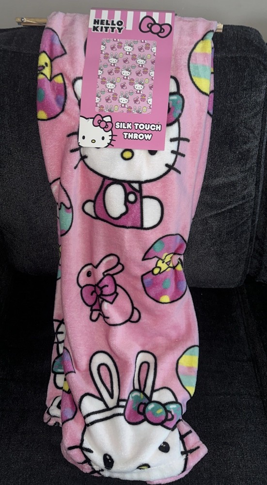 Hello Kitty Hello Easter Plush Silk Touch Throw Blanket 40”x50” Bunnies Chick
