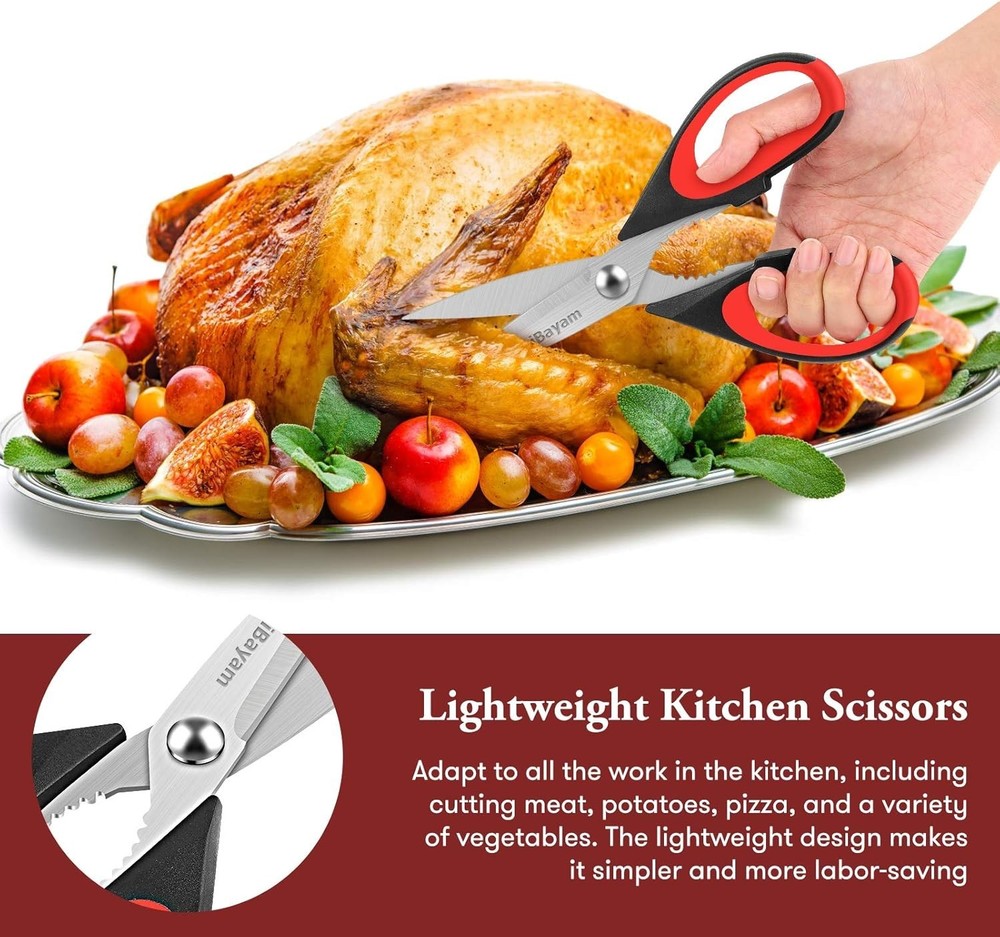 Dishwasher Safe Kitchen Shears - Ergonomically Designed Scissors for All Uses
