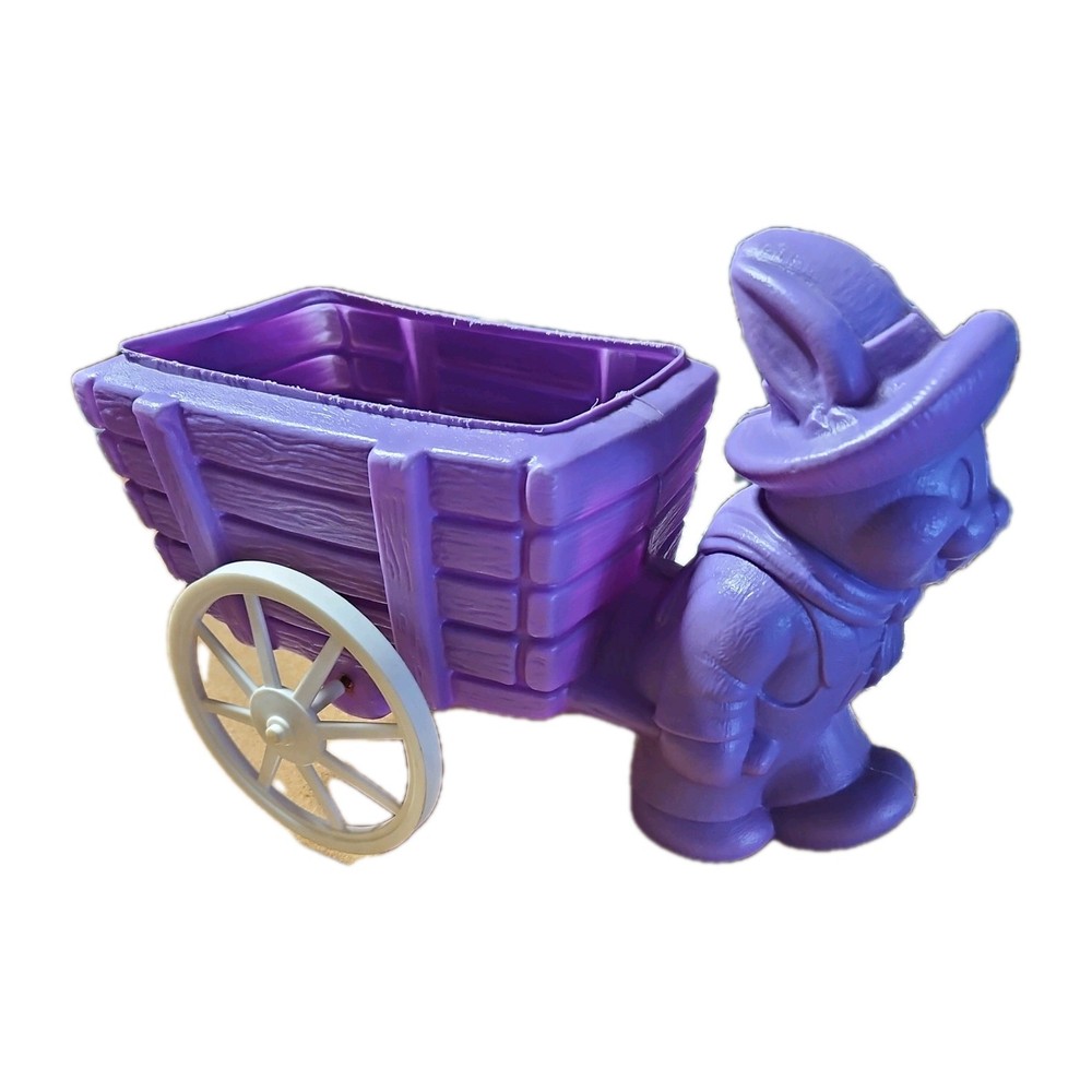 Vtg Blow Mold Easter Bunny Pulling Wagon Cart Purple Plastic  General Foam
