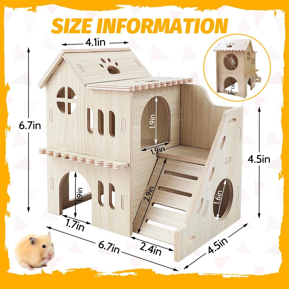 Tiny Hamster House Slide DoubleDecker Hut Cage Accessories Habitat Decor