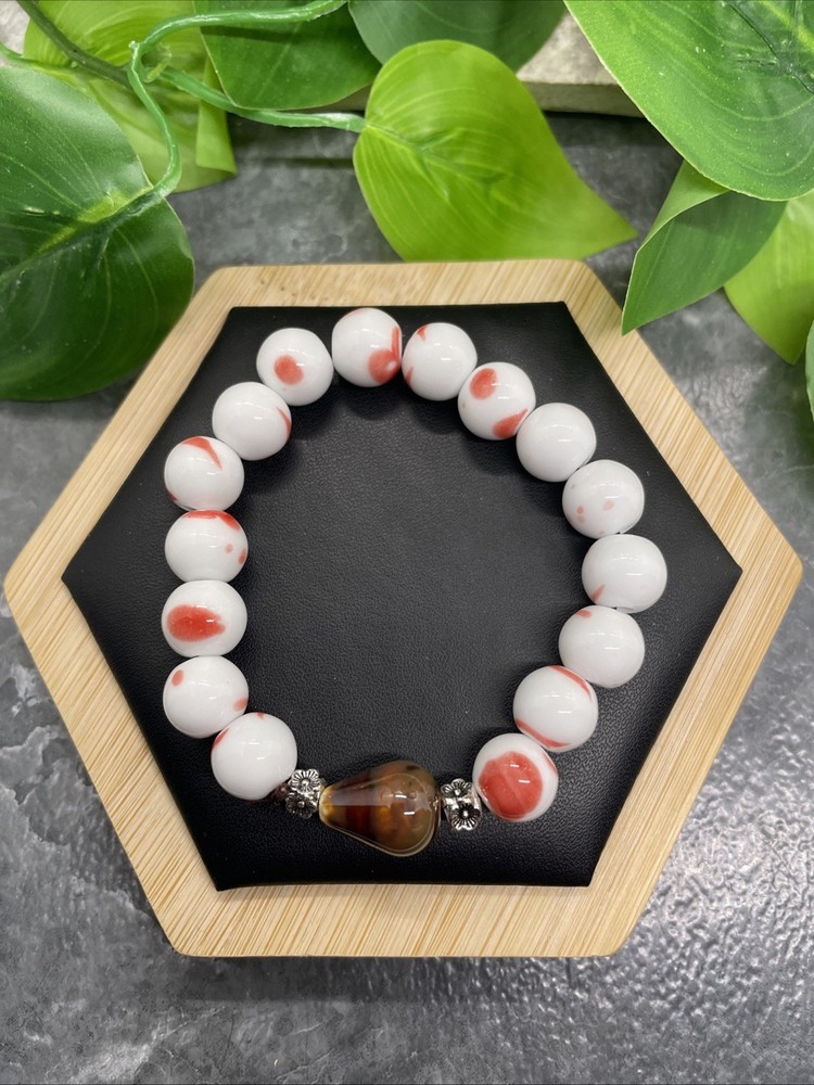 Handmade Ceramic Bead Beaded Stackable 6.5” Plus Stretch Bracelet New B250