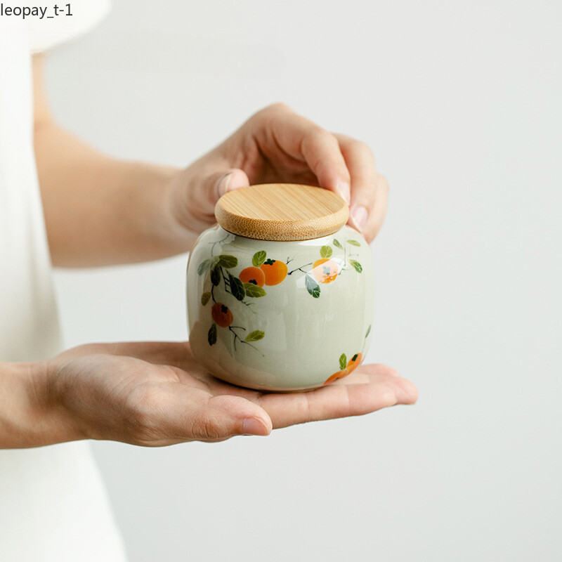 Hand-painted Persimmon Tea Caddy Leaf Jar Sealed Small Tea Box