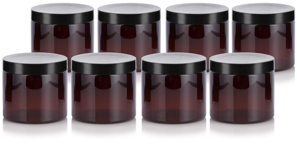 Amber Large 16 oz PET Plastic Refillable Jar - 8 pack