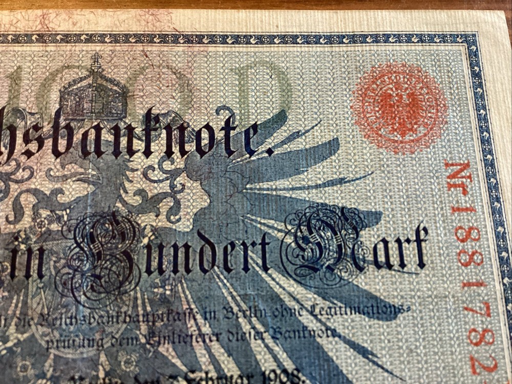 1908 Germany 100 Mark Reichsbanknote Red Seal