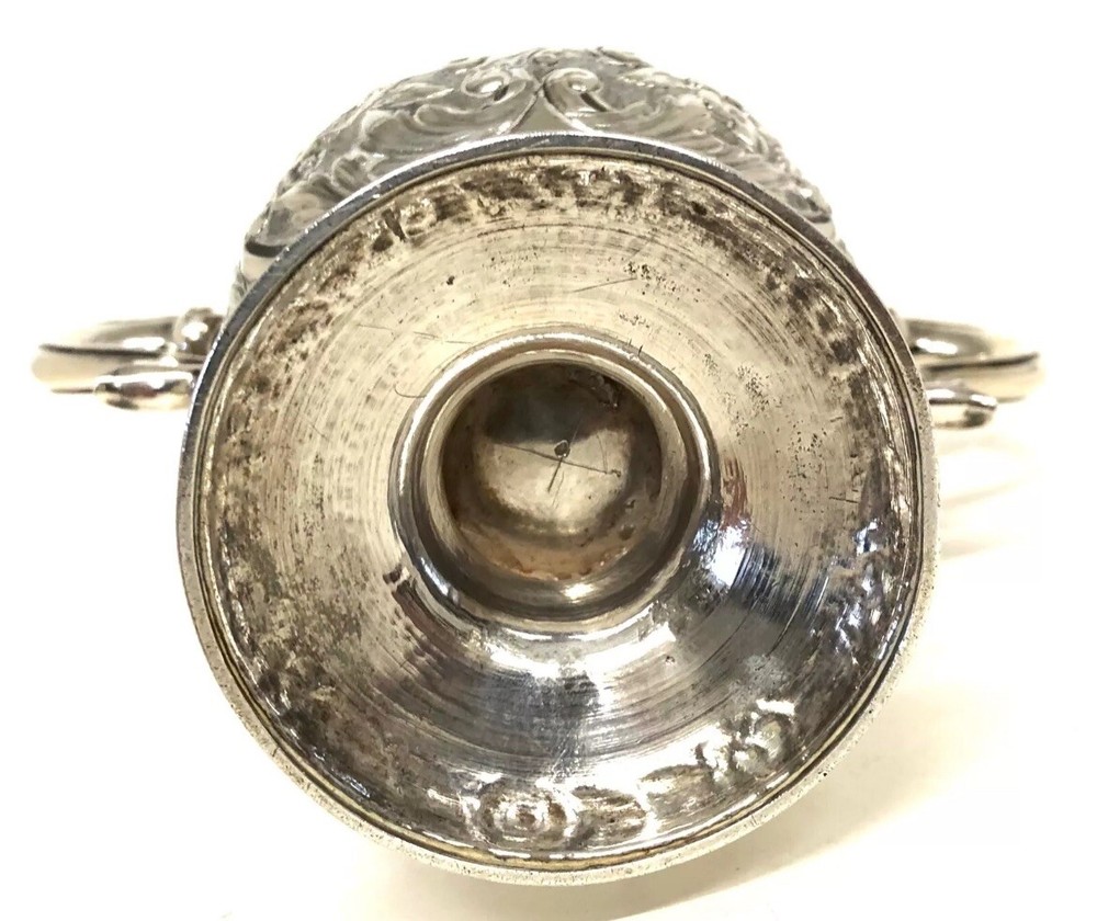 Stunning Antique Irish Solid Silver Two Handled Loving Cup Floral Embossed