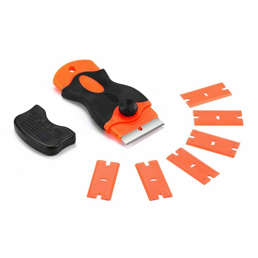 50 Pcs Plastic Razor Blades + 1 Razor Scraper Double Edged Sticker Removal Tool