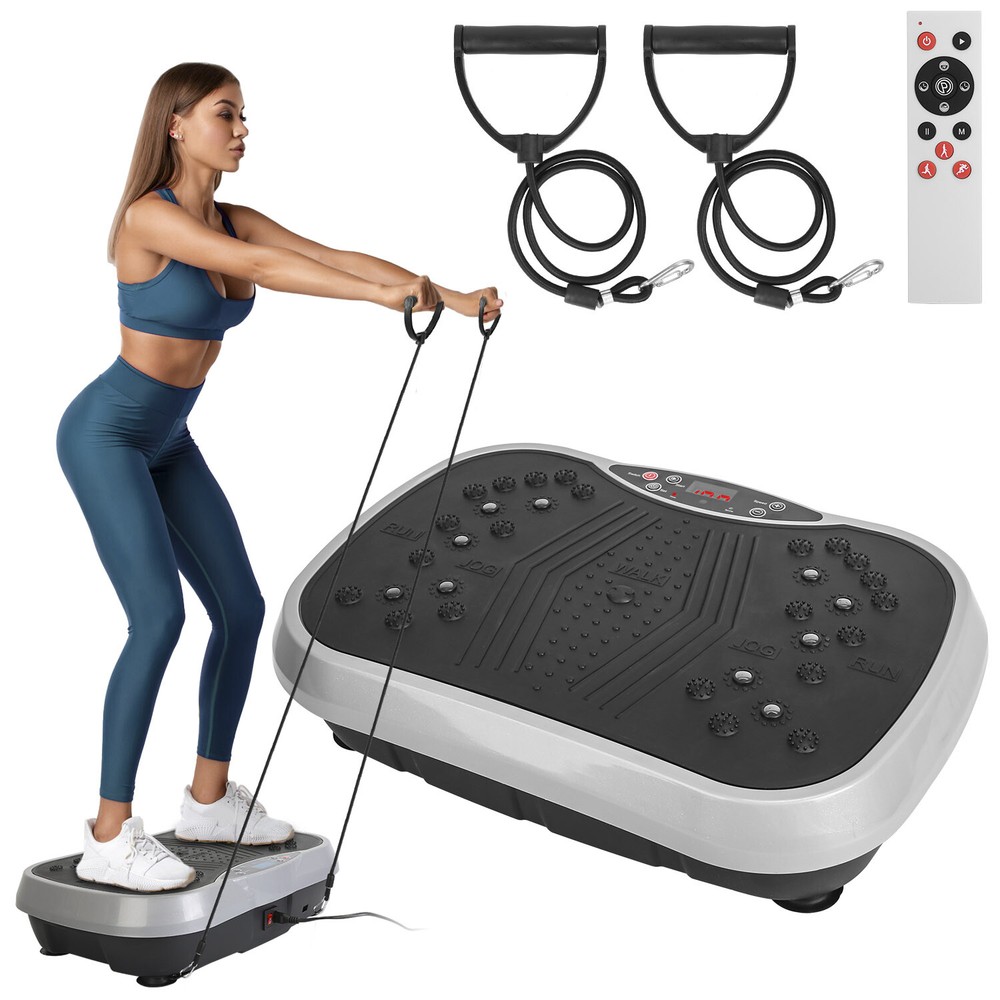 Vibration Plate Exercise Machine w/ Resistant Bands Remote Vibration Massager