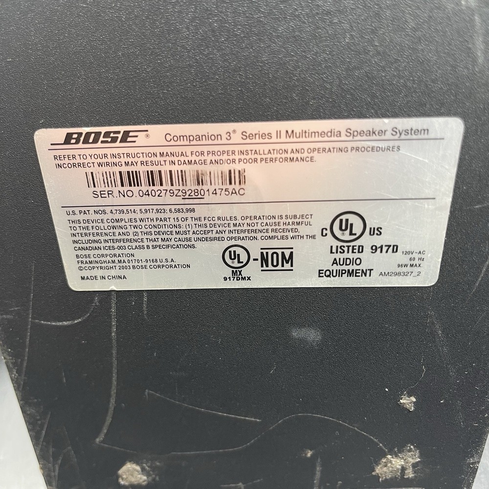 Bose Companion 3 Series II Complete Multimedia Speaker System Untested Read