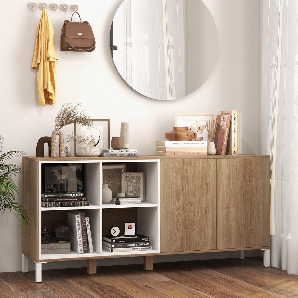 Buffet Cabinet with Storage, Kitchen Sideboard with 4 Compartments