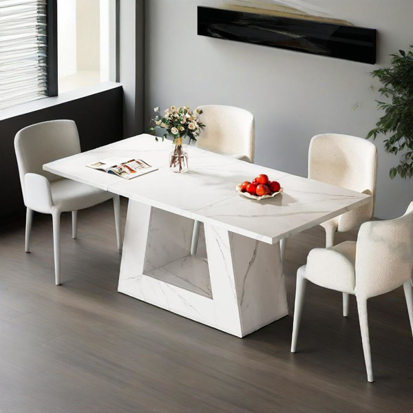 NEW Dining Table Faux Marble Rectangular Table White Modern Kitchen Dining Room