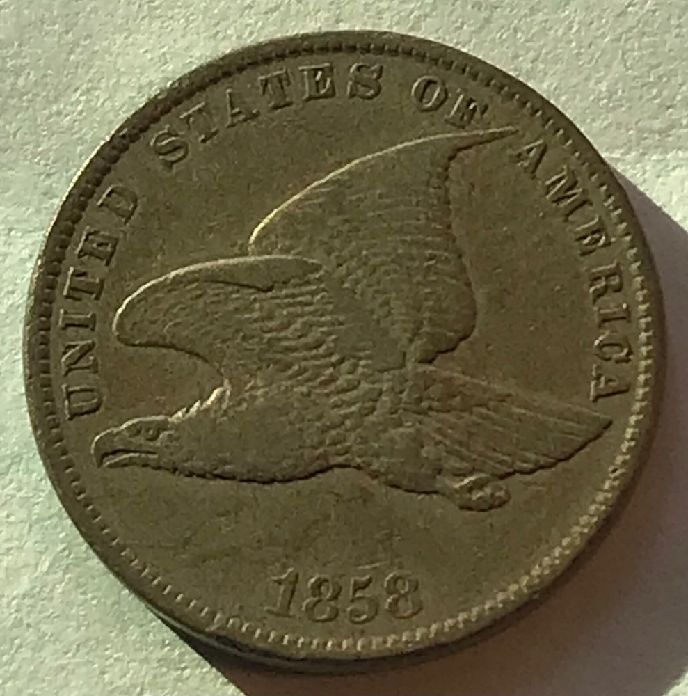 1858 small letters Flying Eagle cent , XF , scarce