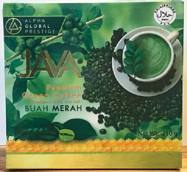 AGP Java Green Unroasted Instant Coffee Powdered Drink Mix Mild, 10 Sachets/Box
