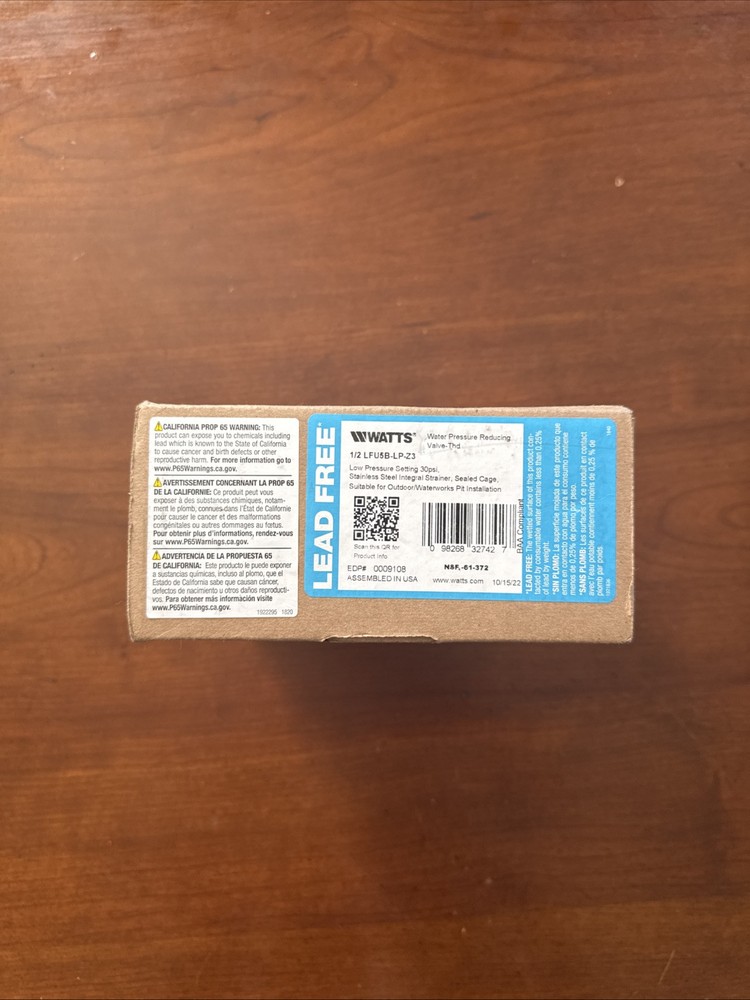 NEW Watts 1/2" Water Pressure Reducing Valve LFU5B-LP-Z3  Lead Free NIB Unused