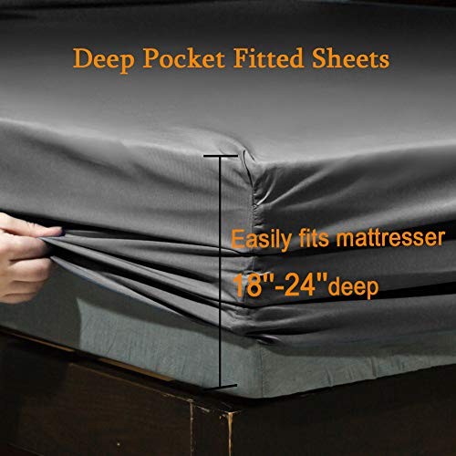 Bed Sheet Set Super Soft Microfiber 1800 Thread Count Luxury Queen Dark Grey