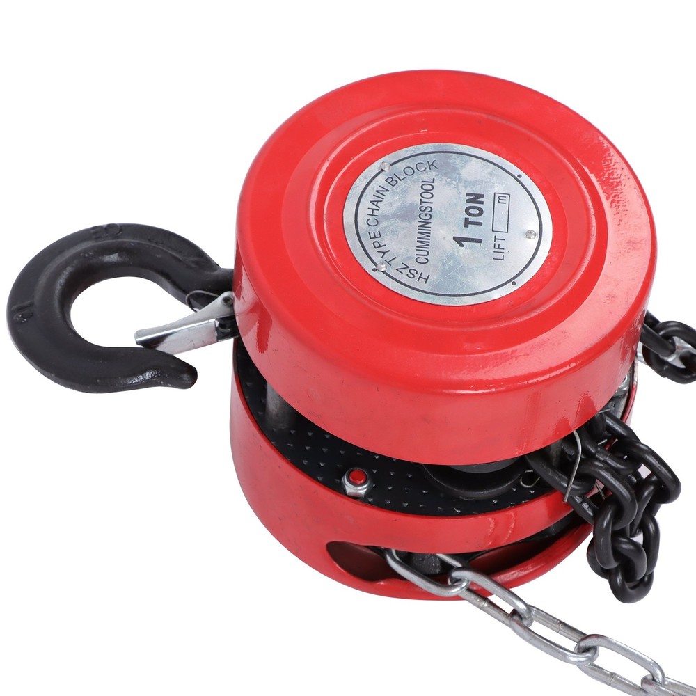 1 Ton / 2200Lbs Chain Hoist Manual Puller Block Fall Chain 10FT with Hook Red