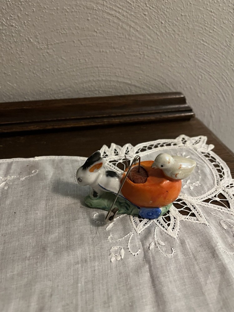 Vintage Bunny Pulling Cart Pin Cushion