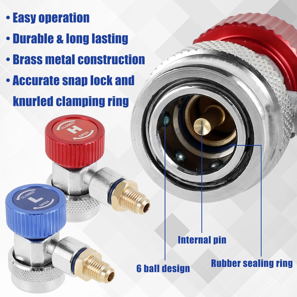 2X Adjustable A/C HVAC Adapter High Low Quick Coupler Hose Connector Fitting Kit