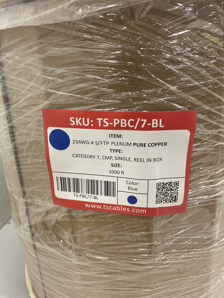 TSCables Cat7 Plenum Cable 1000ft Blue TS-PBC/7-BL