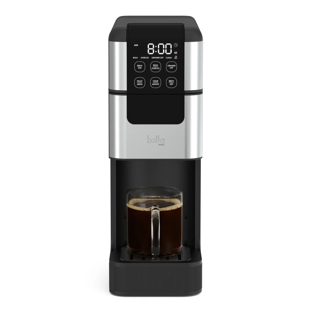 bella PRO Programmable Single-Serve Coffee Maker Integrated Burr Grinder Oatmilk