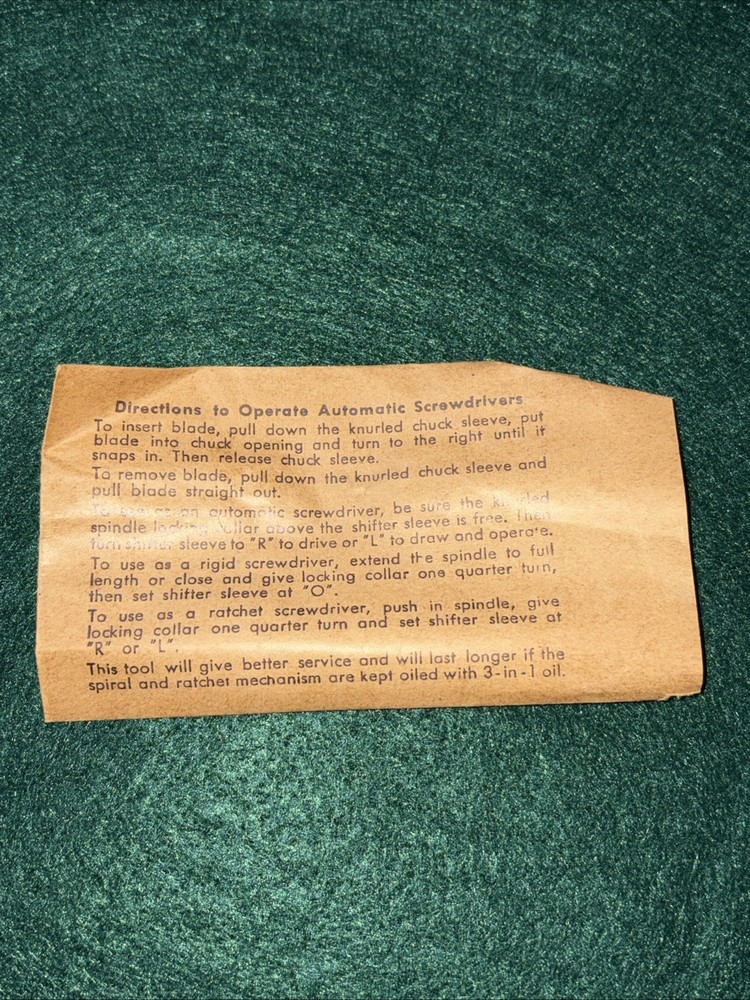 Vintage Craftsman No. 3100 Automatic Screwdriver Box & Instructions ~ W. Germany