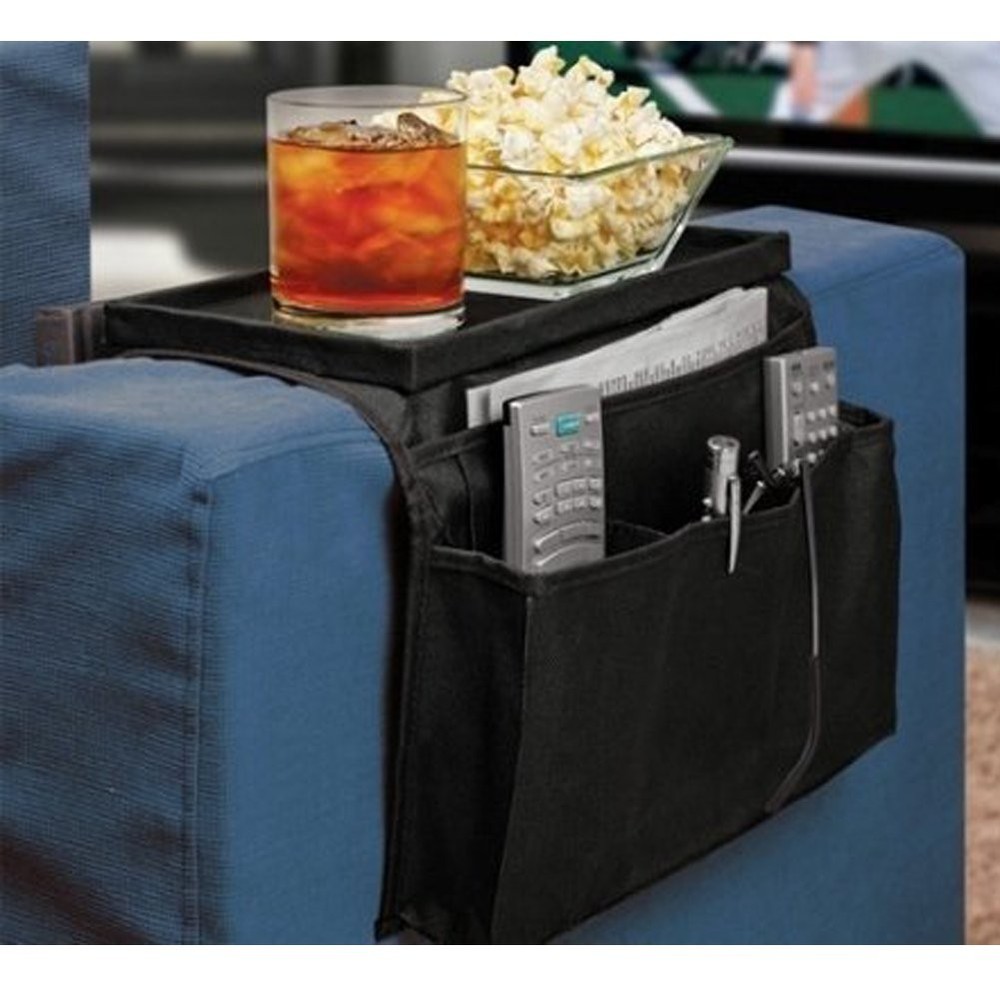 6 Pockets TV Remote Control Organizer, Home Sofa Console Folding Table Black