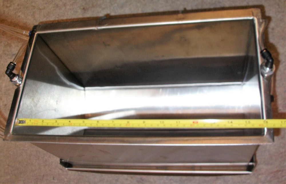 PNEUMATIC CYLINDER OPERATED PACKAGING DUAL DUMP HOPPER RECTANGULAR STAINLESS NEW