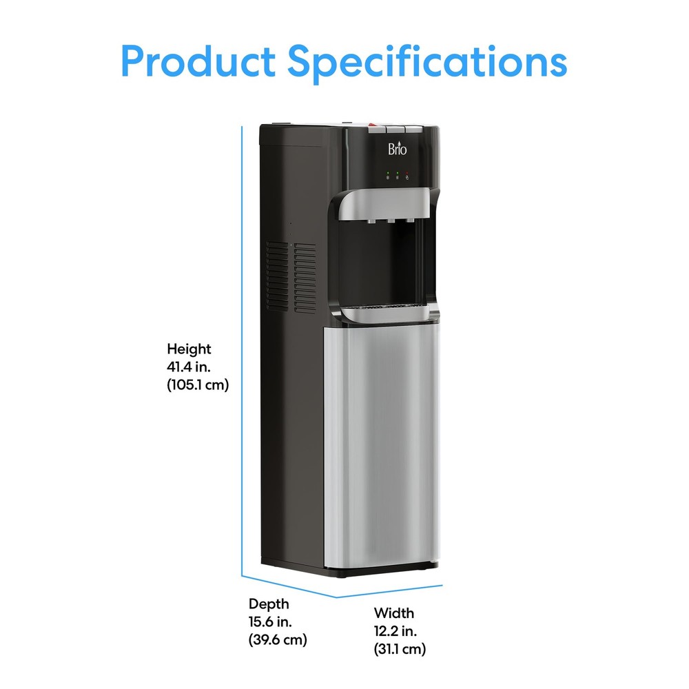 Brio Bottom Loading Water Cooler Dispenser for 5 41.4, Black, Stainless Steel