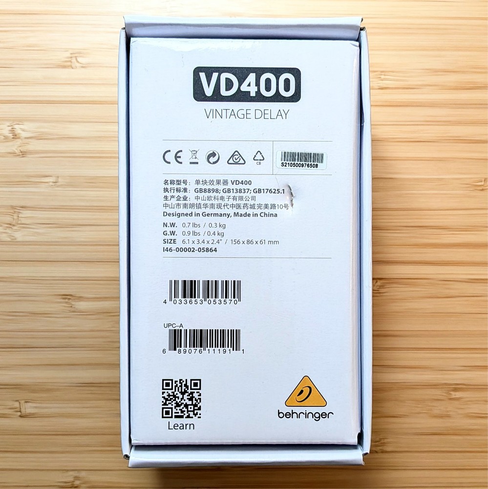 Behringer VD400 Vintage Analog Delay Effects Pedal