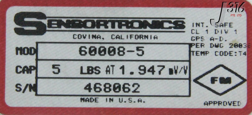 9296 SENSORTRONICS SINGLE POINT LOAD CELL 5LBS 60008-5