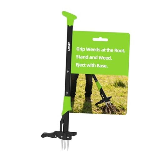 40" Long Handle Stand Up Weed Puller - 4-Claw with Ejector 40 In Green
