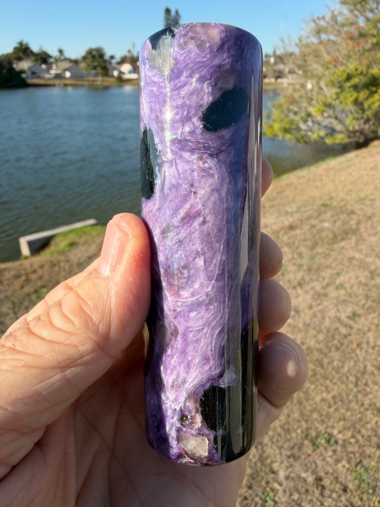 Charoite 4" polished harmonizer cylinder 234 Grams