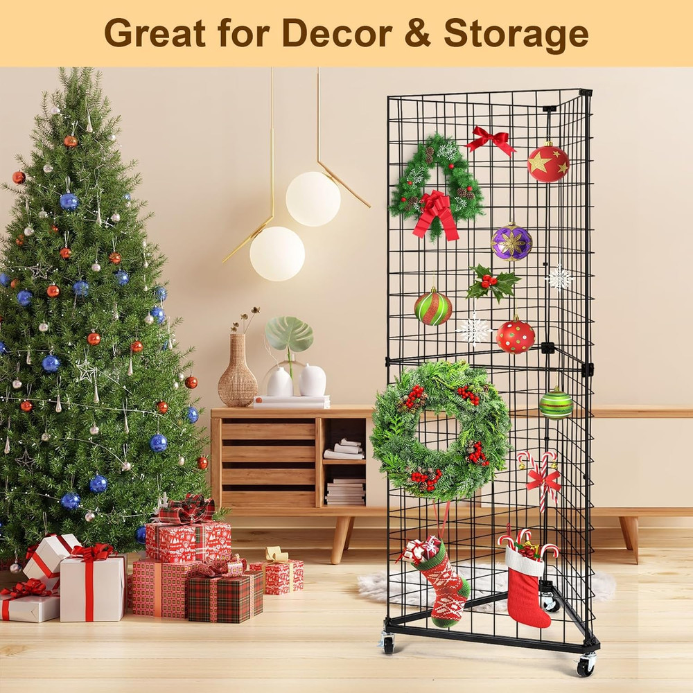 Black Triangular Gridwall Display Stand with Casters, 24" x 68