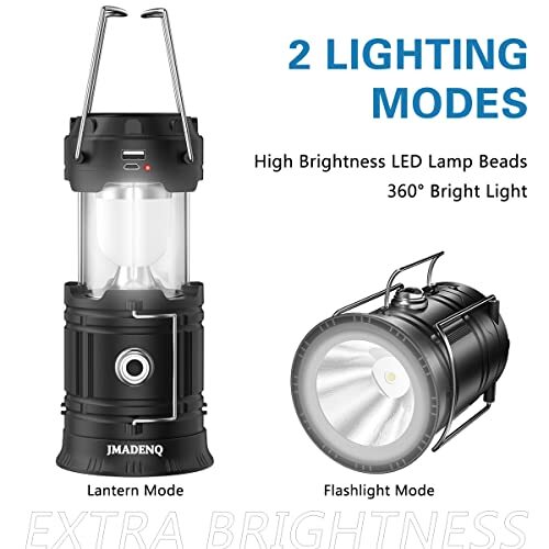 Solar Powered Camping Lantern, Flashlights Charging for Phone, USB Rechargeable